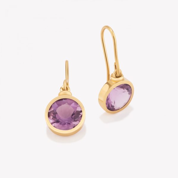 Aretes 18k amarillo, bisel Amatista con Azas.