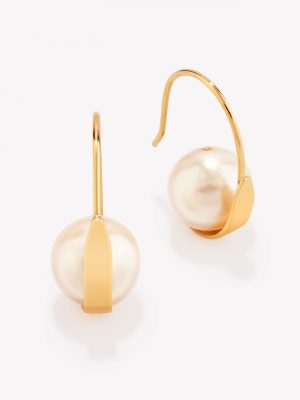 Aretes 18k amarillo., Canoa con Perla de Agua Dulce.