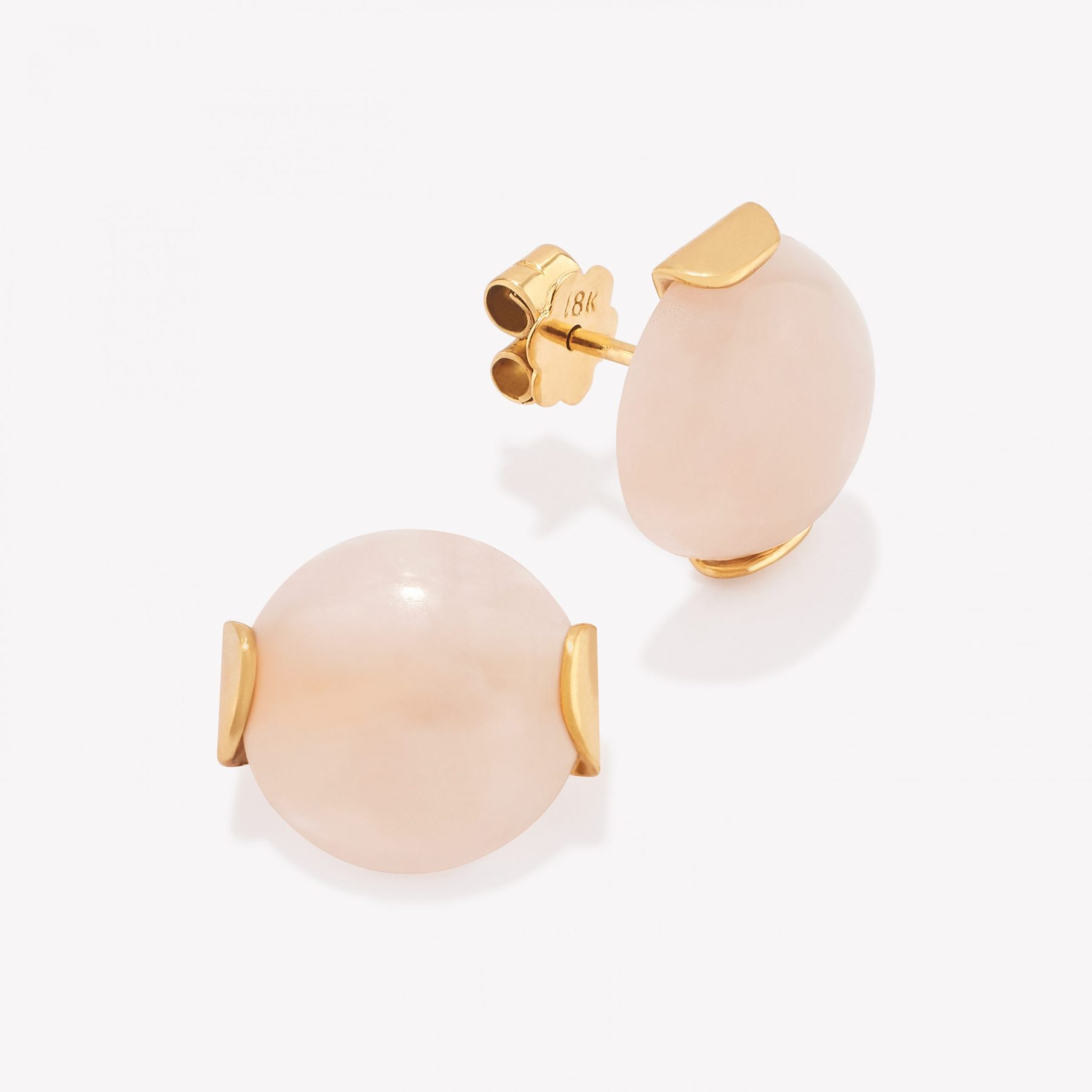 Aretes 18k amarillo, Cabuchón Cuarzo Rosa.