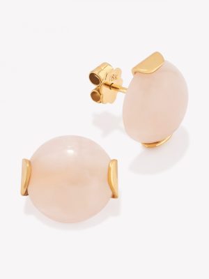 Aretes 18k amarillo, Cabuchón Cuarzo Rosa.