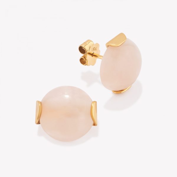 Aretes 18k amarillo, Cabuchón Cuarzo Rosa.