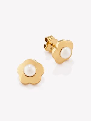 Aretes en oro 18k. amarillo, Trebol con Perla Cultivada.