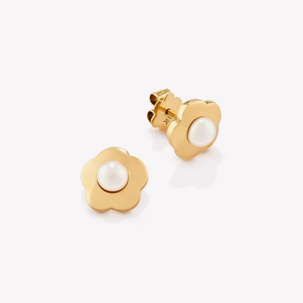 Aretes en oro 18k. amarillo, Trebol con Perla Cultivada.