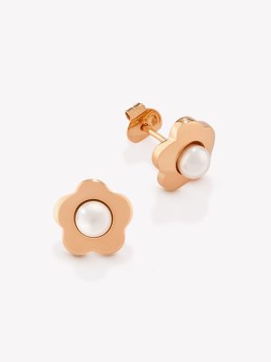 Aretes en oro 18k naranja, Trébol con Perla Cultivada.