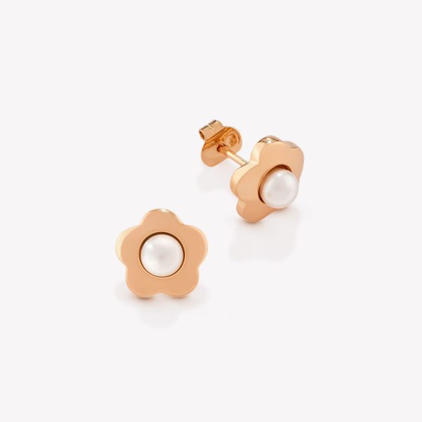 Aretes en oro 18k naranja, Trébol con Perla Cultivada.