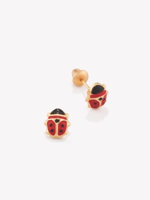 Aretes Mariquitas Esmaltadas, Oro amarillo