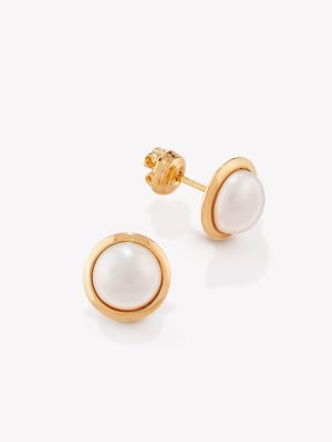 Aretes oro 18k amarillo, Aureola Con perla Cultivada.