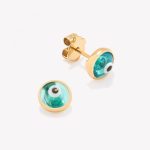 Aretes 18k amarillo, Ojo Turco Celeste.