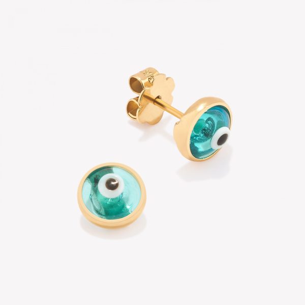 Aretes 18k amarillo, Ojo Turco Celeste.