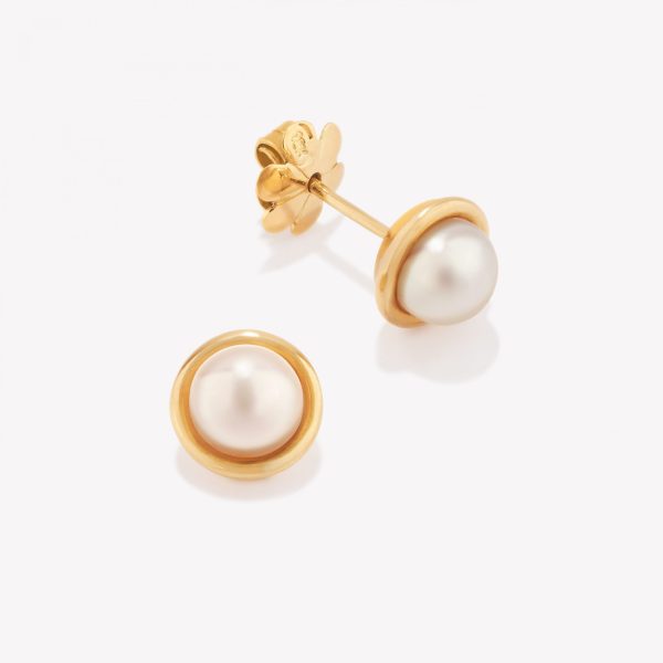 Aretes oro 18k amarillo, Copa con Perla cultivada