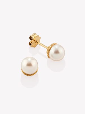 Aretes oro 18k amarillo, Tradicional con Perlas Cultivadas.