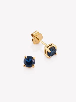 Aretes oro 18k amarillo, Doble Basta con Zafiro Azul.