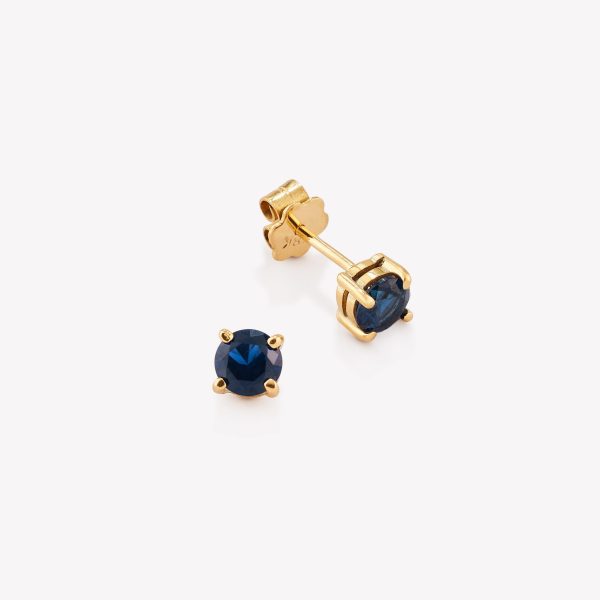 Aretes oro 18k amarillo, Doble Basta con Zafiro Azul.