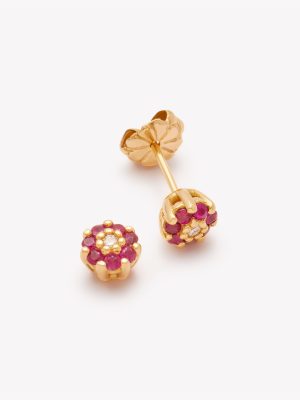 Aretes en oro 18k amarillo, Roseta Ruby