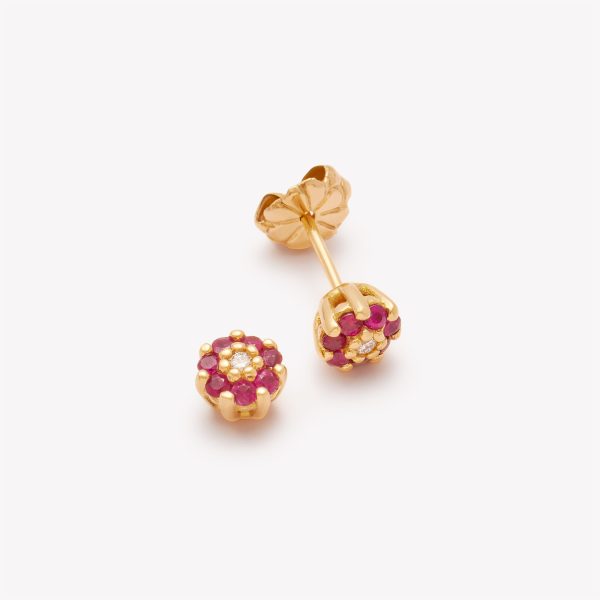 Aretes en oro 18k amarillo, Roseta Ruby