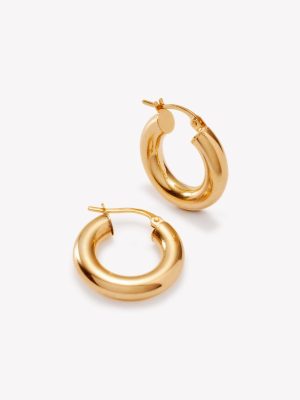 Argollas Tubulares Gruesas Medianas, Oro Amarillo