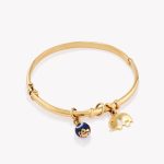 SEMANARIO MEDIACAÑA CON DIJE ELEFANTE Y OJO TURCO AZUL en oro amarillo 18k