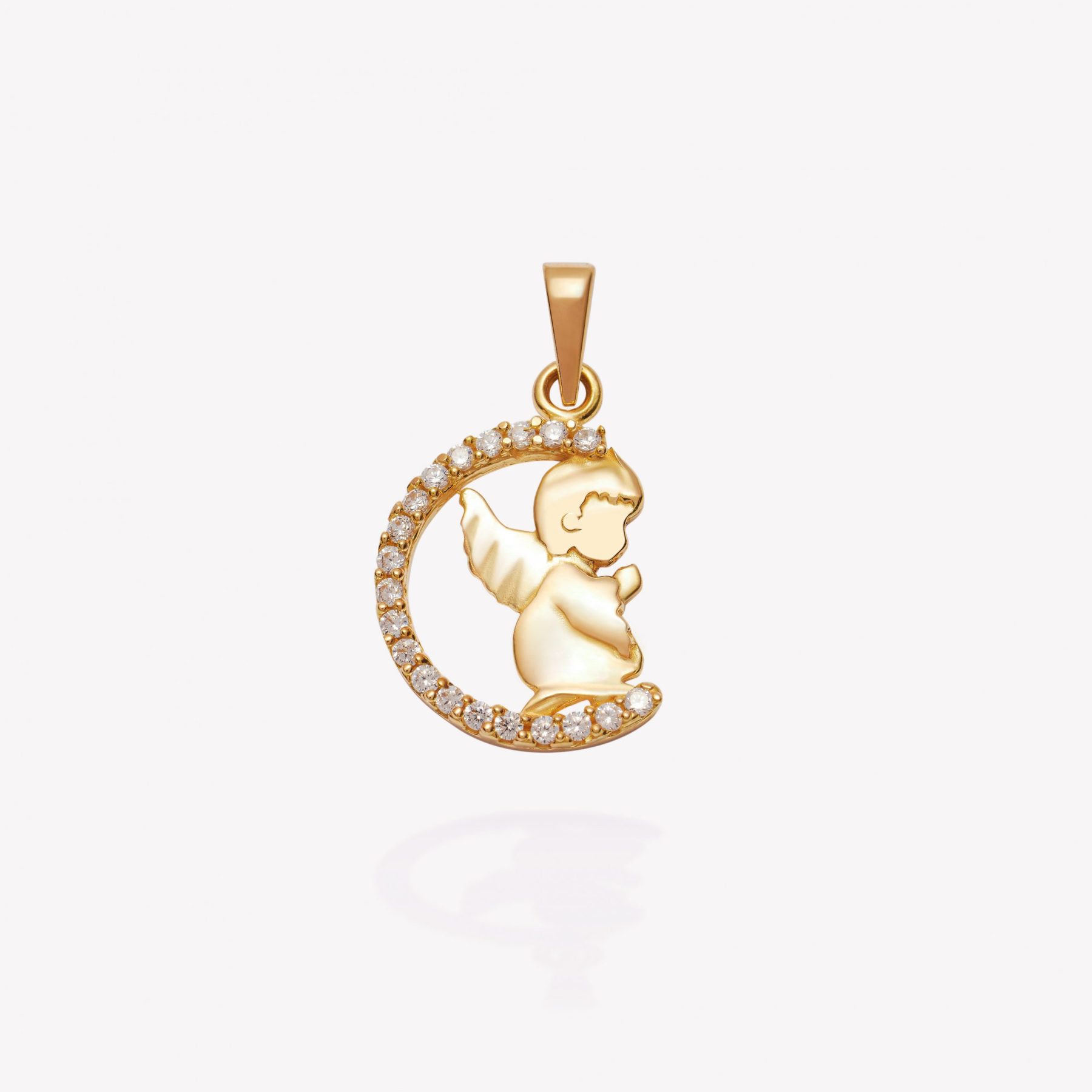 Dije oro 18k amarillo, Media Luna y Angel de la Guarda.