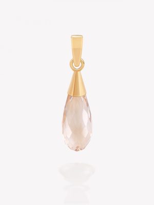 Dije Briolette Cuarzo Rosa, Oro amarillo