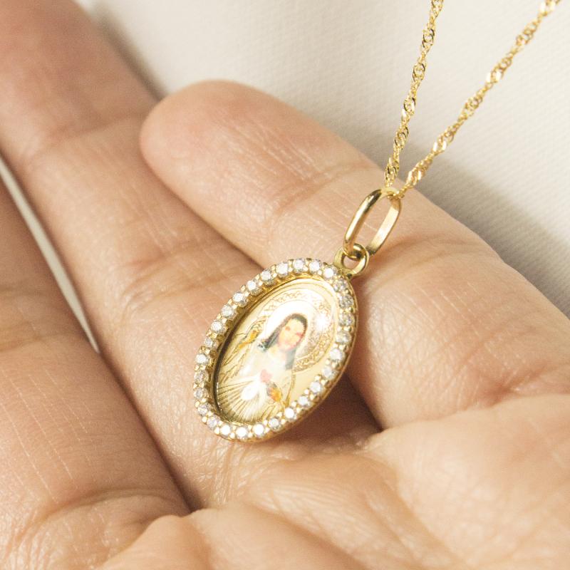 Dije Coro 18k amarillo, Corazón de Jesús.