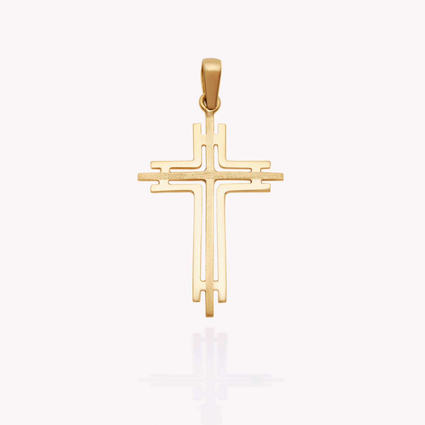 Dije oro 18k amarillo, Cruz Calado y Satinado.