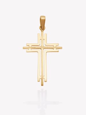 Dije oro 18k amarillo, Cruz Calado y Satinado.