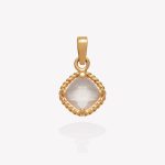 Dije oro 18k amarillo, Rombo con Cuarzo Rosado y Entorchado.