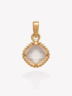 Dije Rombo con Cuarzo Rosado y Entorchado, Oro amarillo