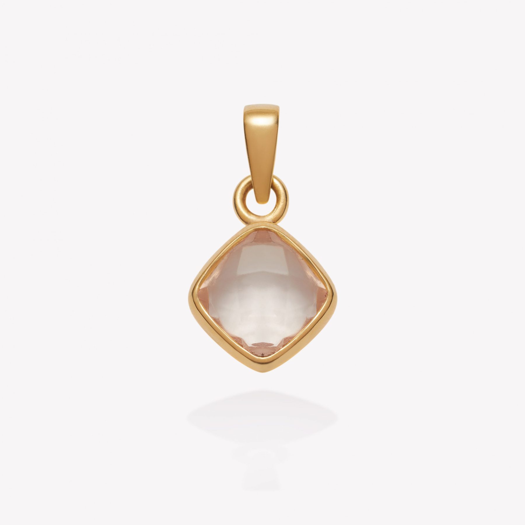 Dije oro 18k amarillo, Rombo con Cuarzo Rosado.