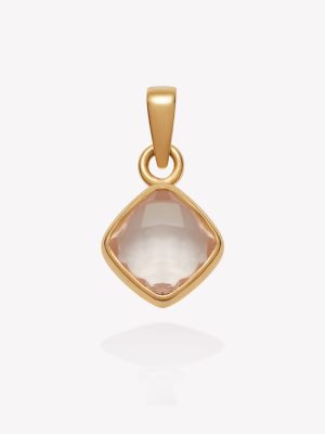 Dije Rombo con Cuarzo Rosado, Oro amarillo