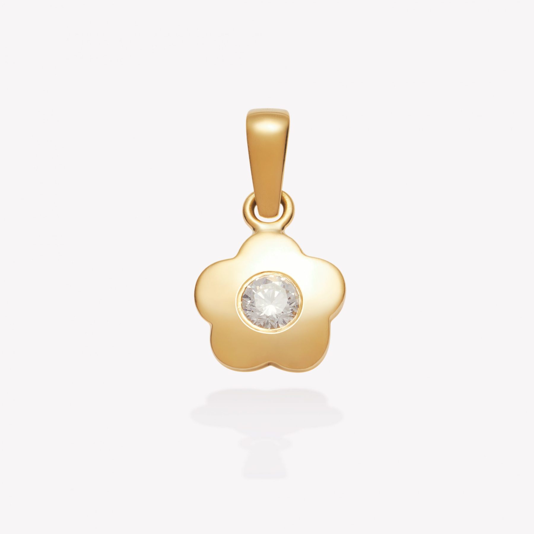 Dije oro18k amarillo, Flor con Circón de 4mm.