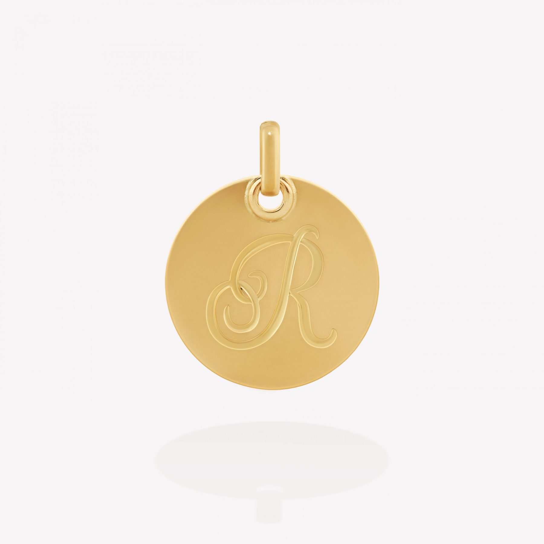 Placa oro 18k amarillo, Redonda inicial R.