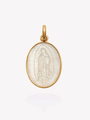 Dije Nacar Vigen de Guadalupe Oval, biselado en Oro Amarillo