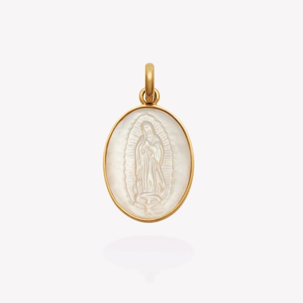 Dije Nacar Vigen de Guadalupe Oval, biselado en Oro Amarillo