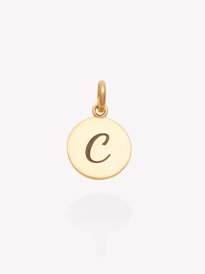 Placa oro 18k amarillo, redonda 1.2 cm. con inicial C.