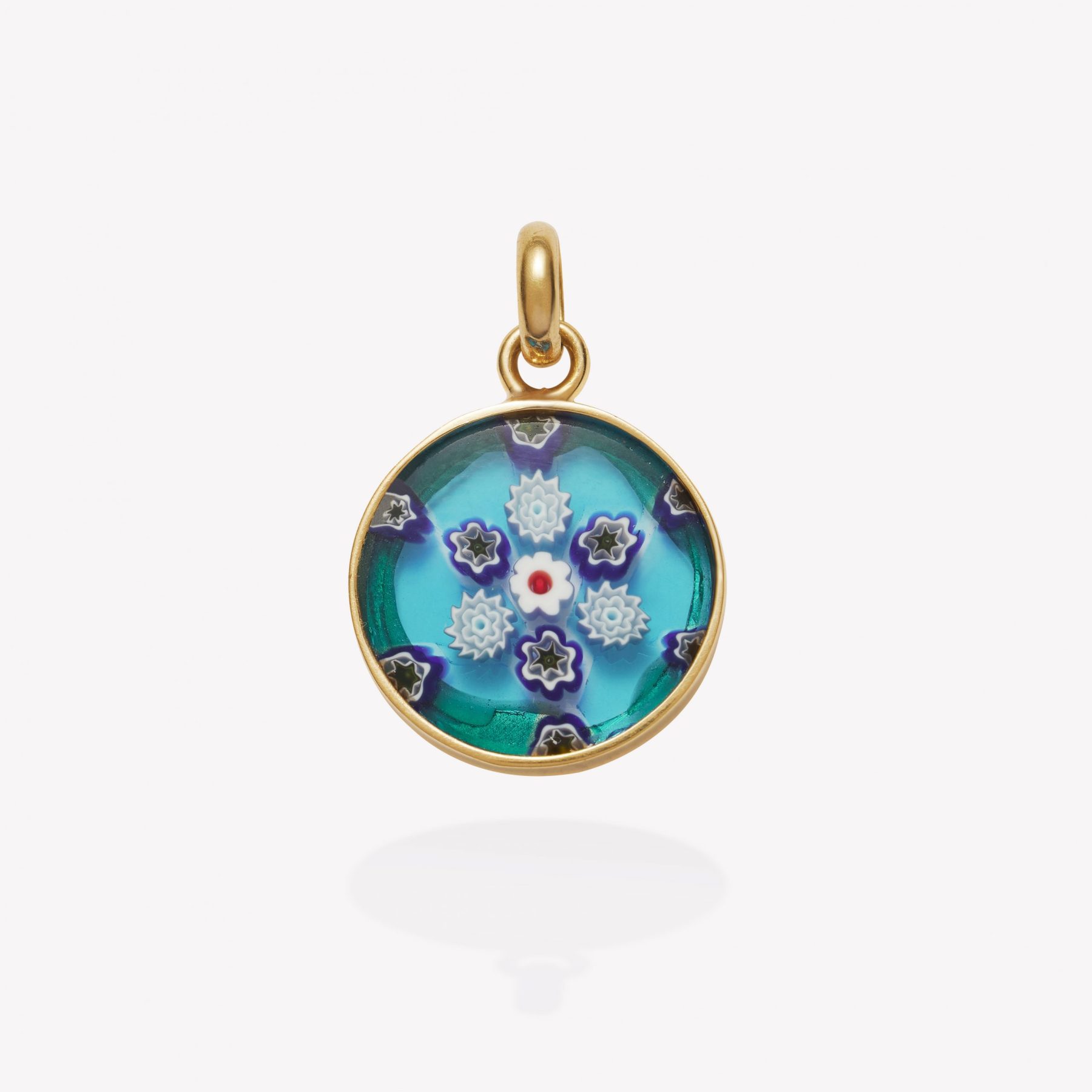 Dije oro 18k amarillo, Cristal Murano Celeste.
