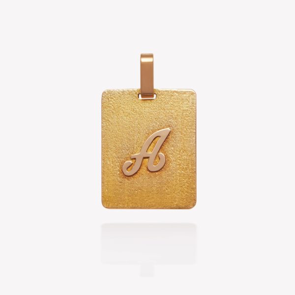 Placa oro 18k naranja, Rectangular con Inicial A inglesa.
