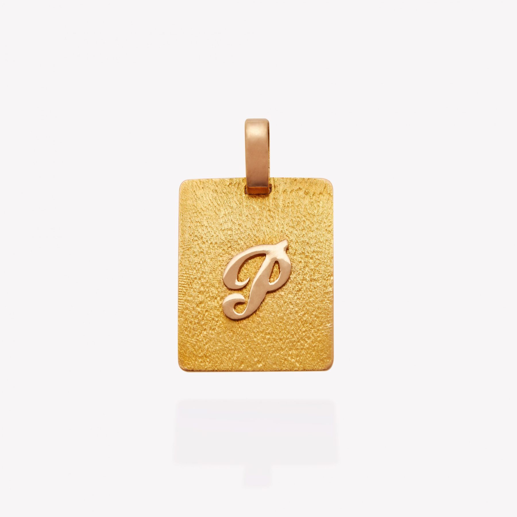 Placa oro 18k amarillo, Rectangular Inicial P.