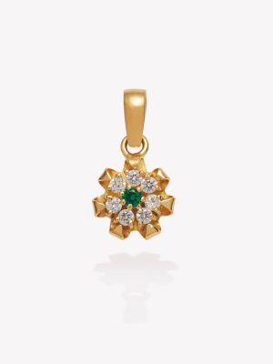 Dije oro 18k amarillo, Margarita con Esmeralda y Circonios.