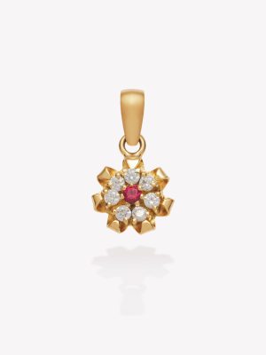 Dije oro 18k amarillo, Margarita con Rubí y Circonios.