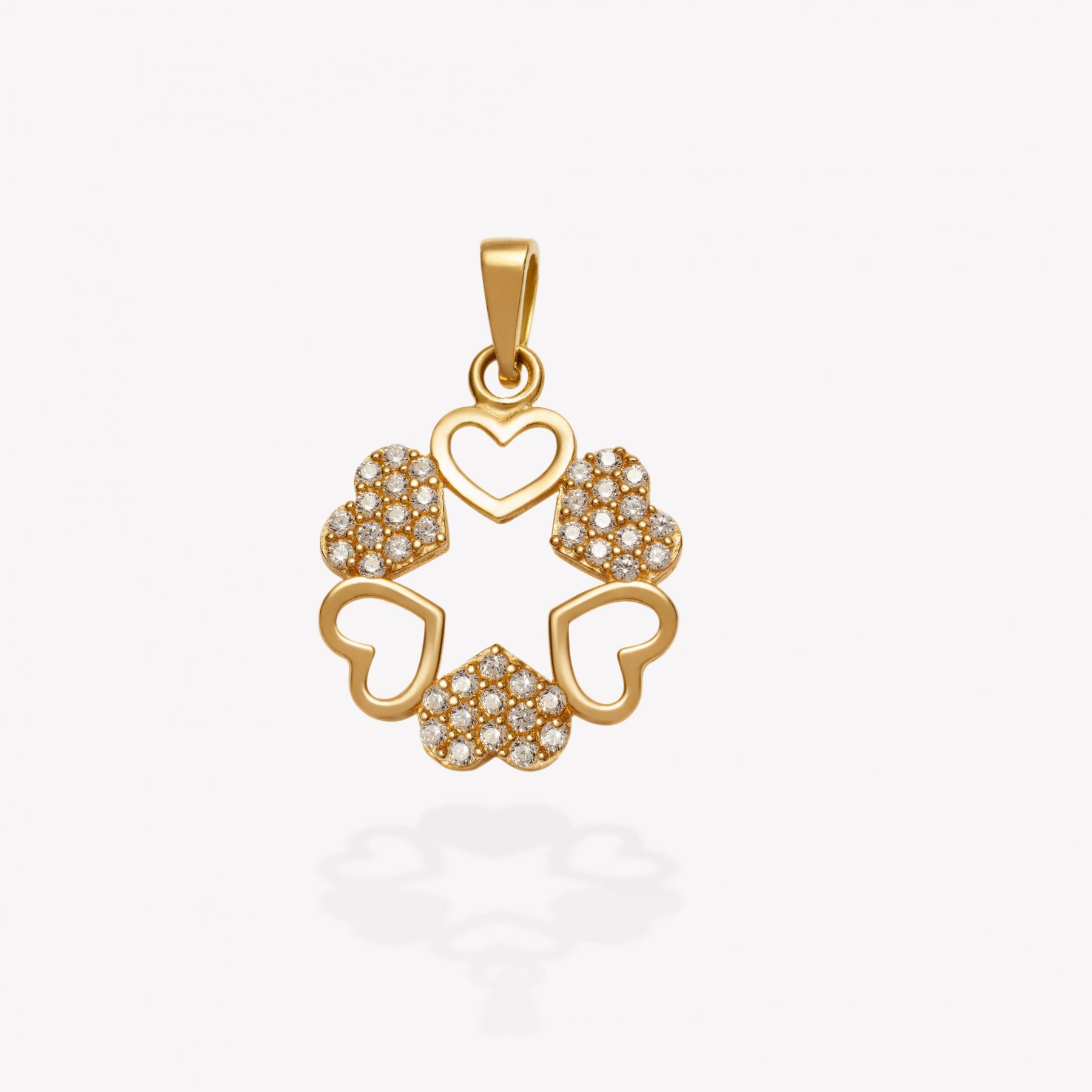 Dije oro 18k amarillo, Trébol Corazones.