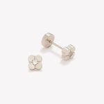 Arete Trébol con Circon, Oro Blanco