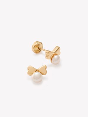 Aretes Listón con Perla Cultivada, Oro Amarillo