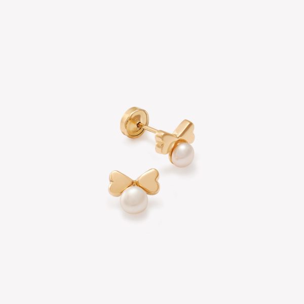Aretes Listón con Perla Cultivada, Oro Amarillo