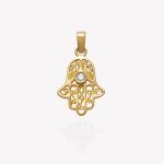 Dije oro 18k amarillo, Mano de Fátima con Moissanita.