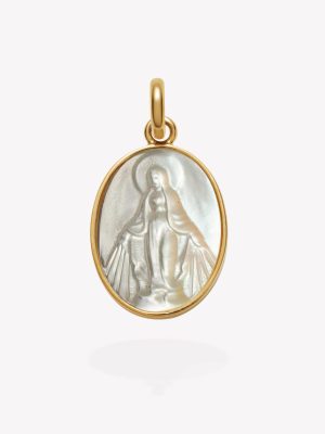 Dije oro 18k amarillo, Virgen Inmaculada Nacar Oval.