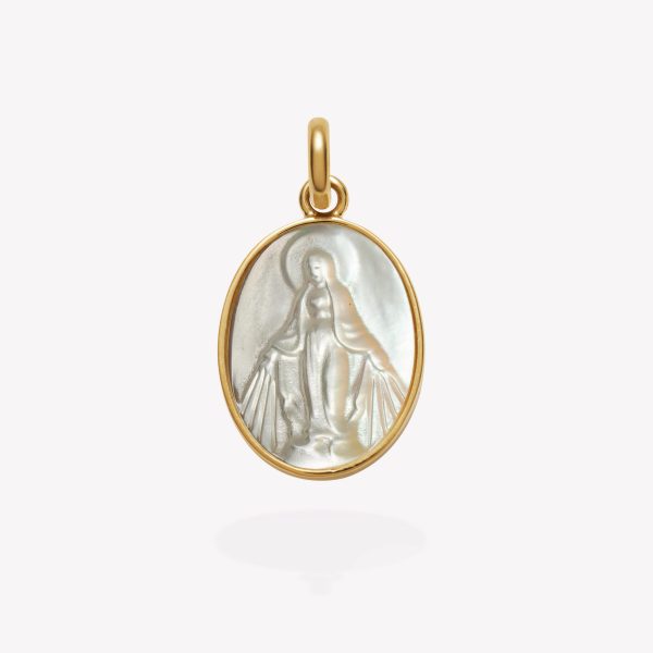 Dije oro 18k amarillo, Virgen Inmaculada Nacar Oval.