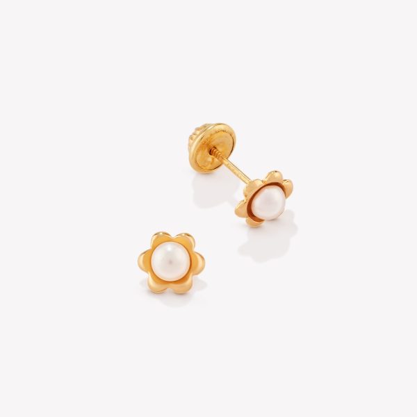 Aretes Pétalos con Perla Cultivada, Oro Amarillo