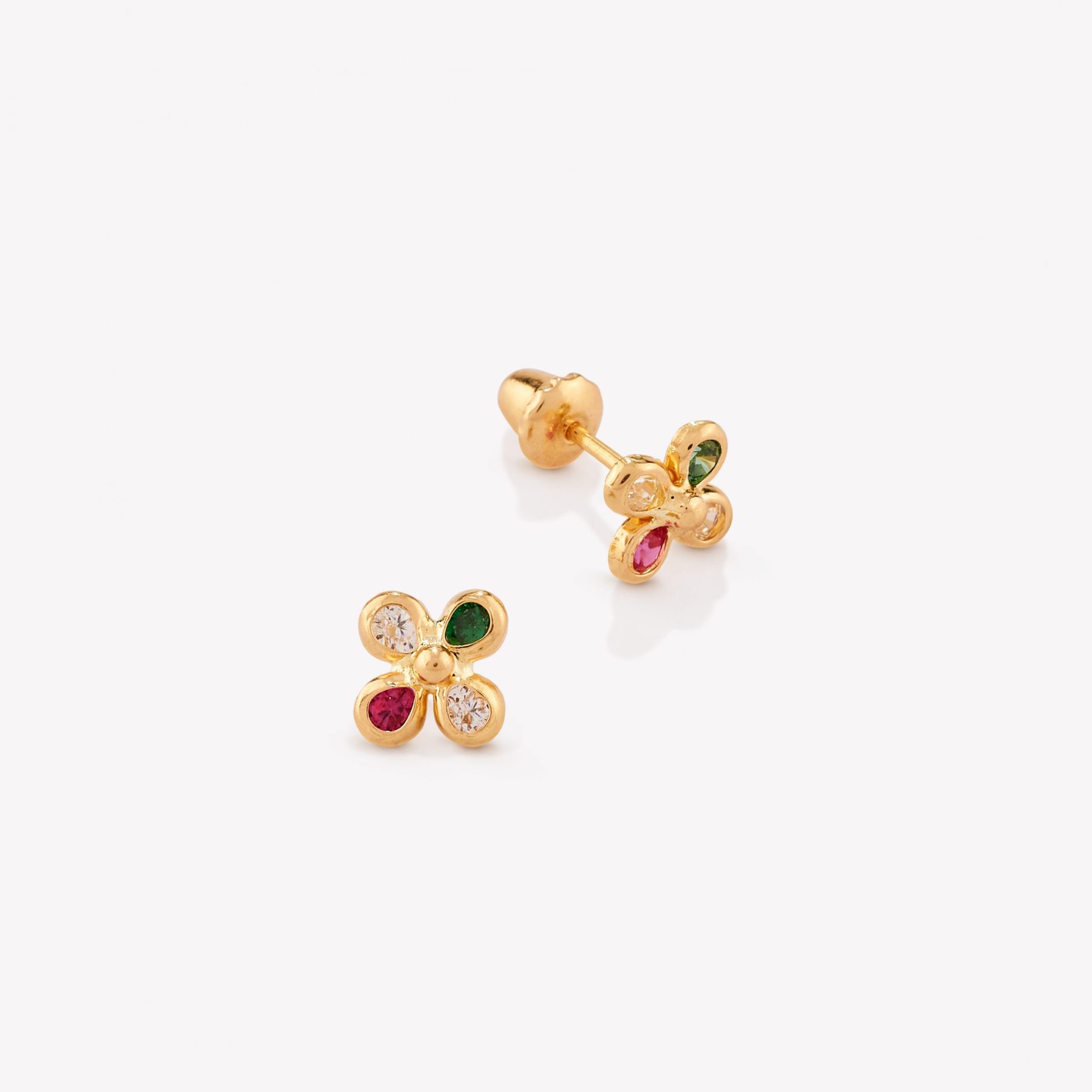 Aretes Trébol 4 hojas Arcoiris