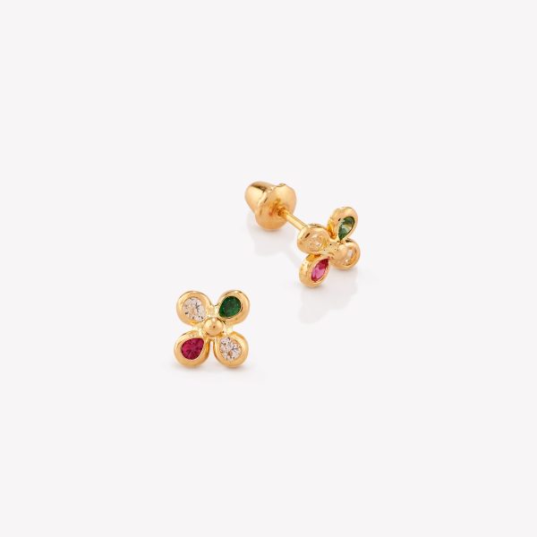 Aretes Trébol 4 hojas Arcoiris